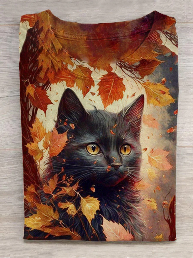 Women's Cat Art Print Casual T-Shirt artswardrobe