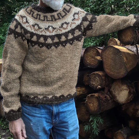 Men's Geometry Jacquard Icelandic Cozy Knit Sweater elevenforest