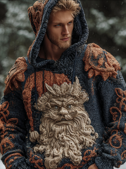 Halloween Viking Grotesque Santa Claus Men's Knit Hooded Sweater artswardrobe