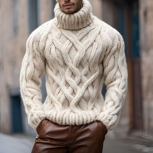 Men'S Vintage Knit Jacquard Turtleneck Sweater elevenforest