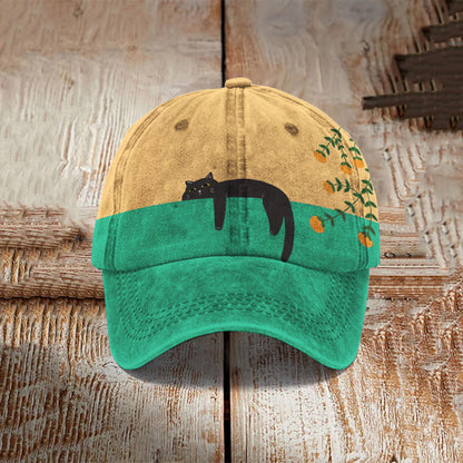 Abstract Creative Lazy Black Cat Painting Art Retro Casual Cap elevenforest