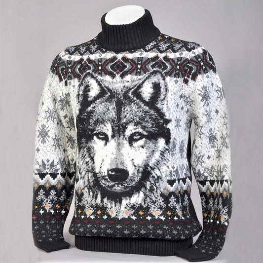 Vintage Warm Knitted Animal Jacquard Turtleneck Sweater elevenforest