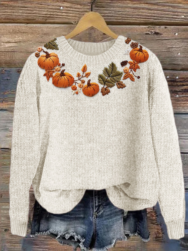 Fall Pumpkins Embroidered Thanksgiving Cozy Sweater artswardrobe