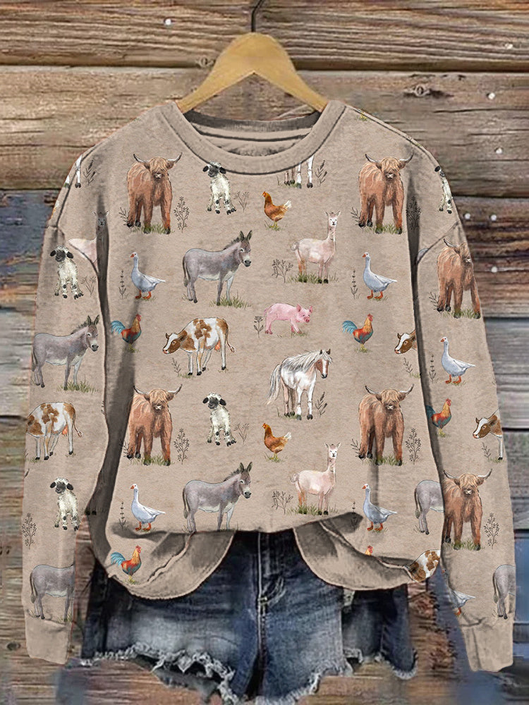 Farm Animals Print Casual Cozy Sweatshirt artswardrobe