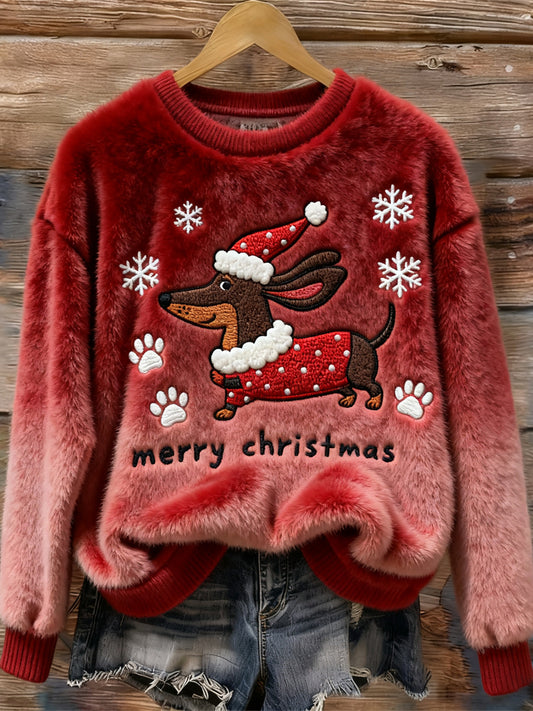 Christmas Dachshund Dog Women's Cozy Flannel Sweater