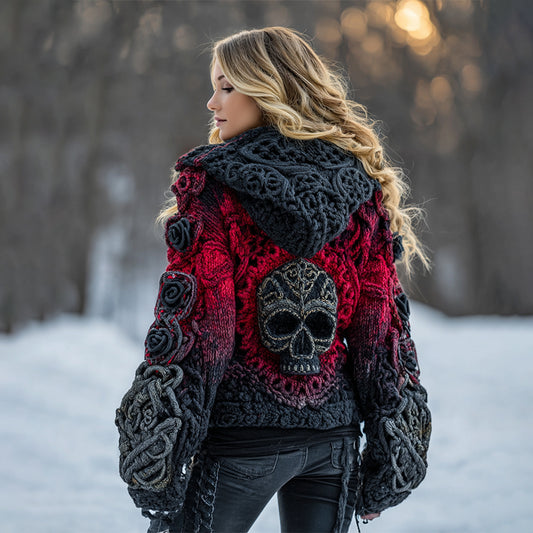 Women's Rose Skull Comfort Gradient Button Sweater Cardigan elevenforest