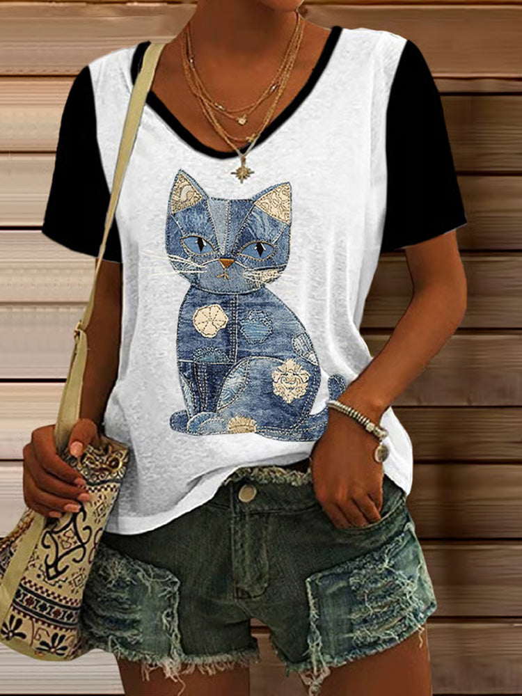 Women's Retro Animal Cat Print T-shirt artswardrobe