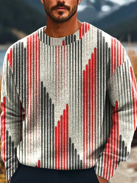 Men's Colorful Abstract Stripe Art Print Knit Crew Neck Sweater elevenforest