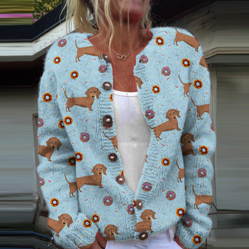 Comstylish Cute Dachshund Print Knitted Cardigan