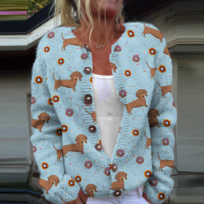 Comstylish Cute Dachshund Print Knitted Cardigan