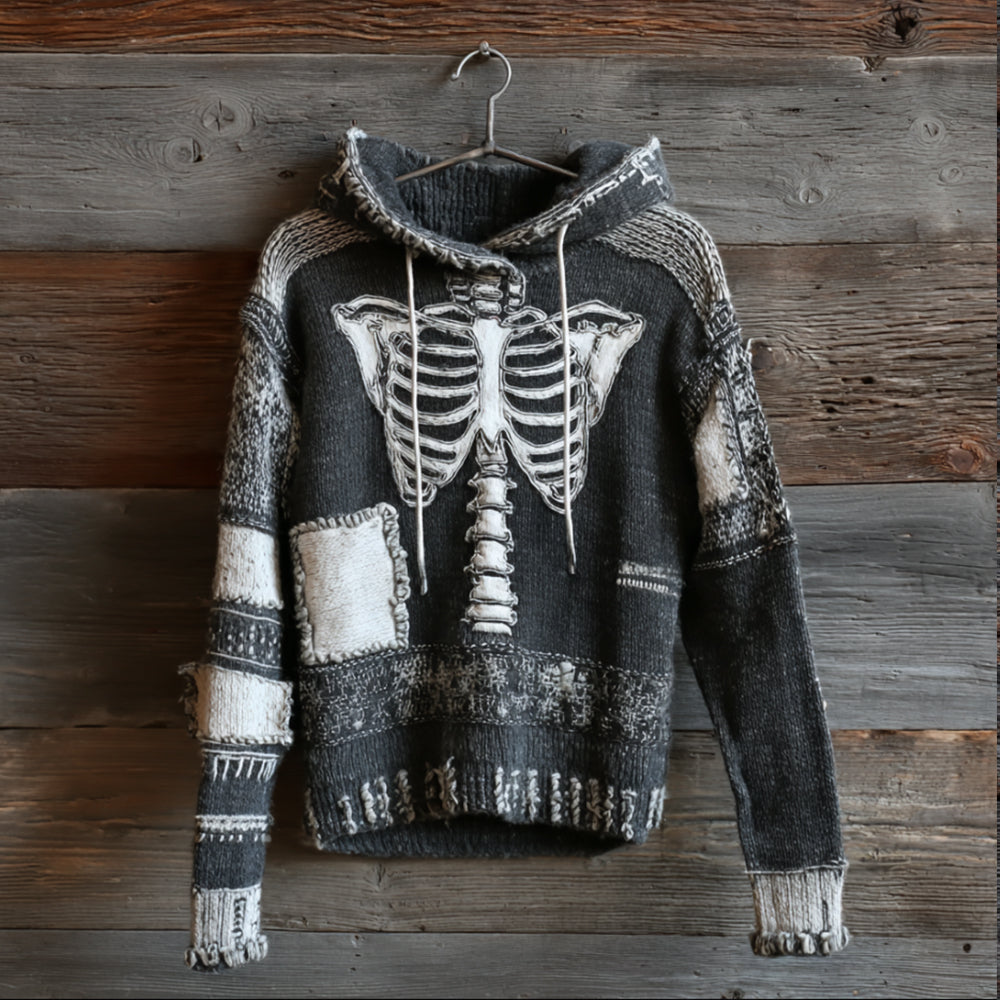 Women Halloween Skeleton Art Splicing To Make Old Hooded Sweaters artswardrobe