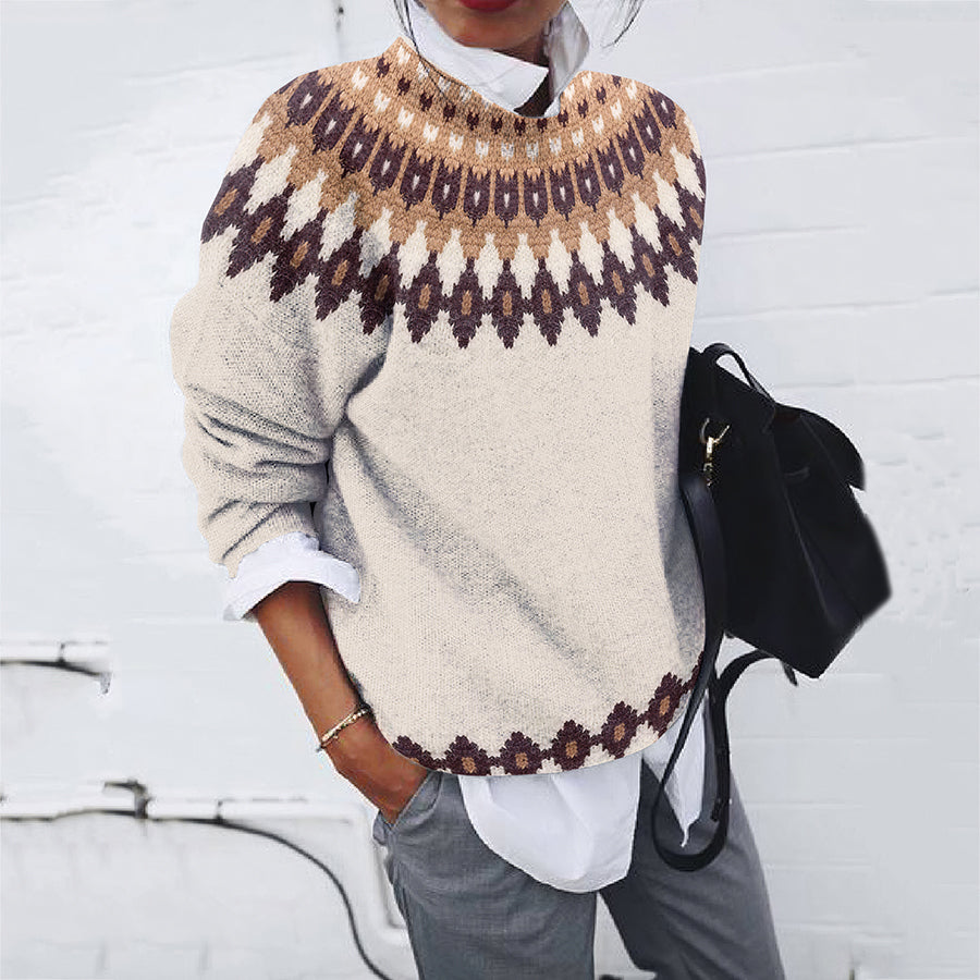 Vintage Icelandic Pattern Knitted Jacquard Crew Neck Sweater elevenforest