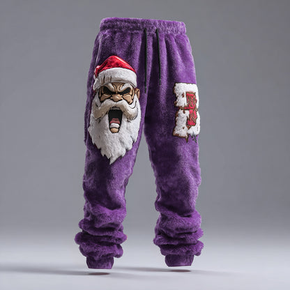 Men's Quirky Angry Santa Claus Flannel Sweatpants artswardrobe