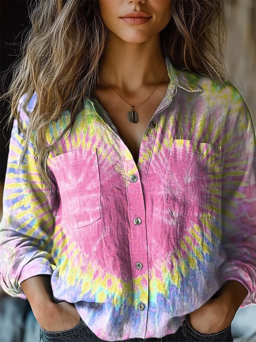 Women's Valentine's Colorful Heart Tie Dye Print Casual Long Sleeve Co