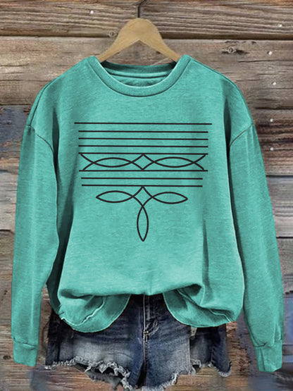 Comstylish Western Boot Stitch Design Print Vintage Sweatshirt