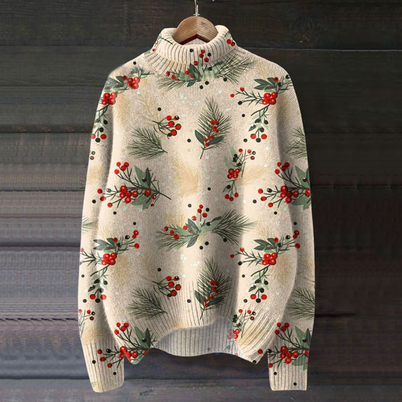 Vintage Floral Print Knit Turtleneck Pullover Sweater artswardrobe