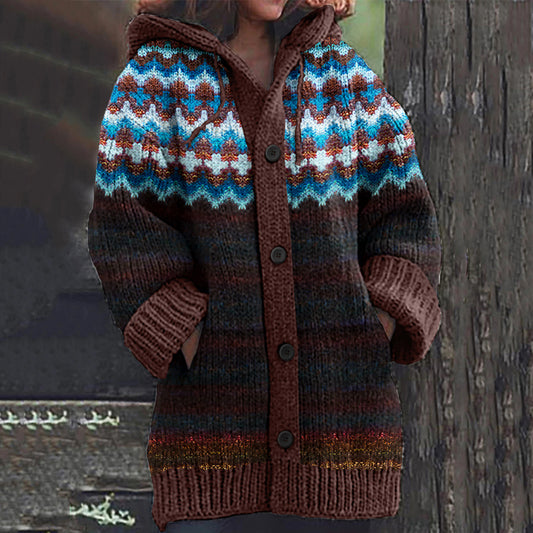 Vintage Fairman Island Knitted Jacquard Hooded Sweater Cardigan elevenforest