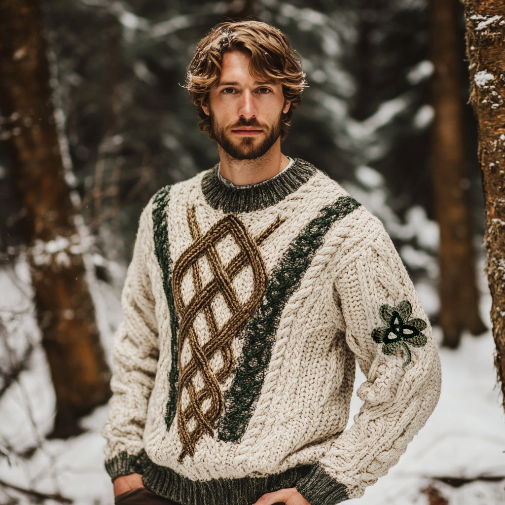 Men's Irish Celtic Knotted Shamrock Knitting Jacquard Sweater elevenforest