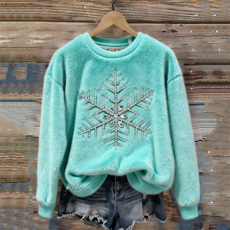 Comstylish Classy Snowflake Glitter Rhinestones Cozy Plush Sweatshirt