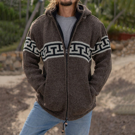 Mens Vintage Fair Isle Knitted Hooded Cardigan elevenforest