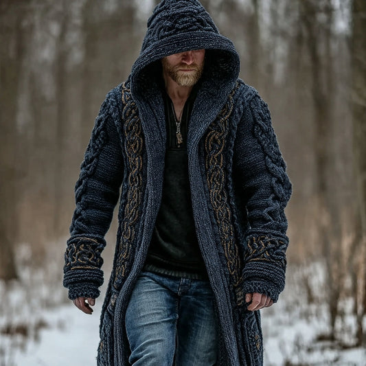 Men's Viking Inspired Celtic Chunky Knit Sweater Coat artswardrobe