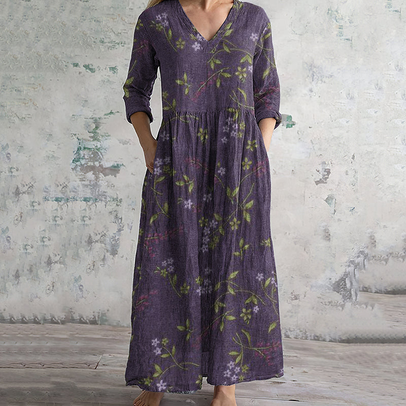 Vintage Floral Art Pattern Women's Linen Dress artswardrobe