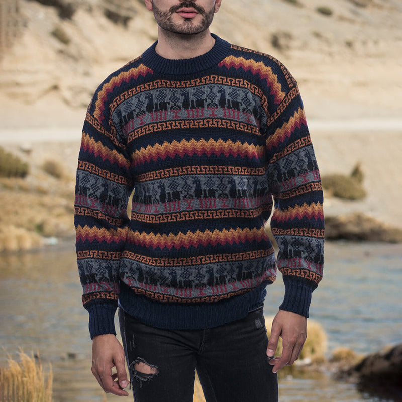 Vintage Striped Jacquard Crew Neck Sweater elevenforest