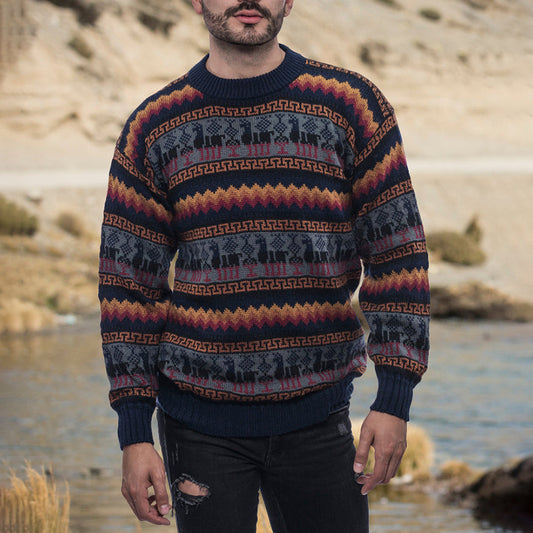 Vintage Striped Jacquard Crew Neck Sweater elevenforest