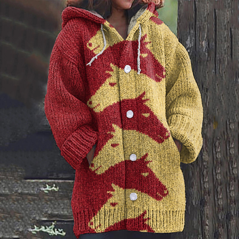 Women'S Southwest Horse Pattern Button Sweater elevenforest