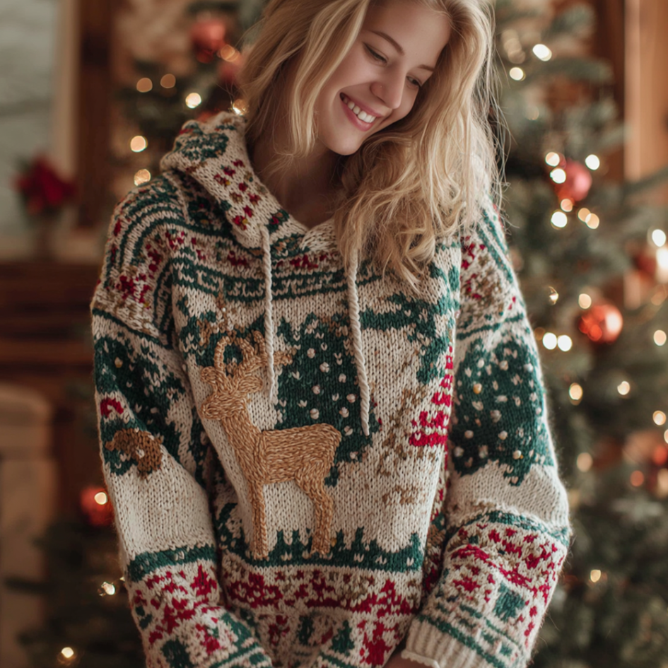 Christmas Atmosphere Woman's Hooded Knitted Sweater artswardrobe