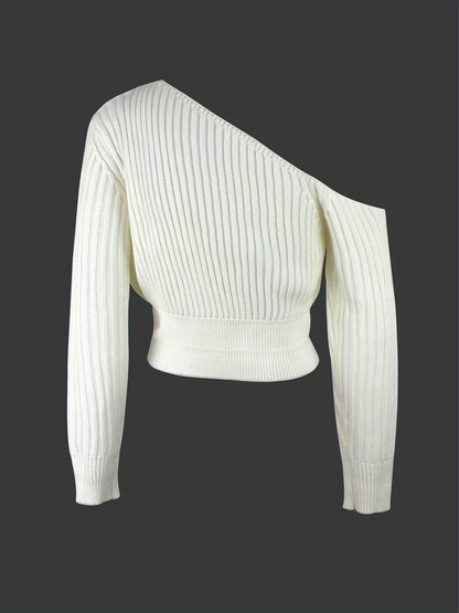 Mila® | Ribbed knit sweater with an asymmetrical neckline