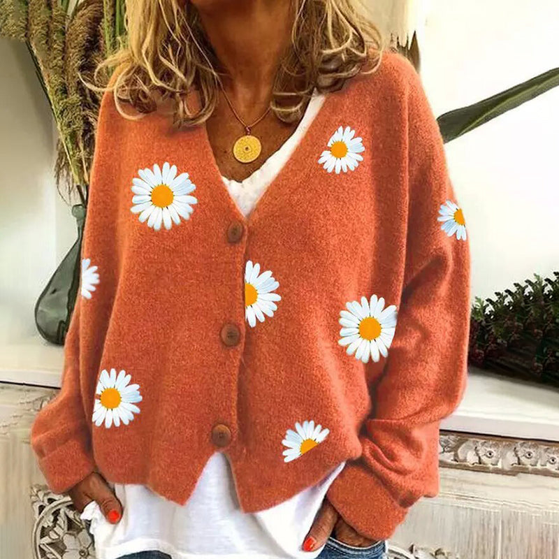 Vintage Single-Breasted Daisy Jacquard Sweater Cardigan elevenforest