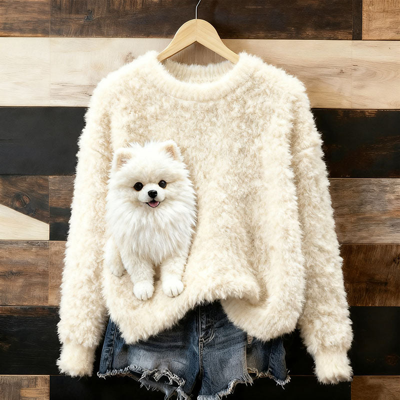 Cute Fluffy Dog-themed Warm Wool Pullover