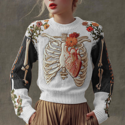Halloween Antique Human Anatomy Splicing Knitted Sweater artswardrobe