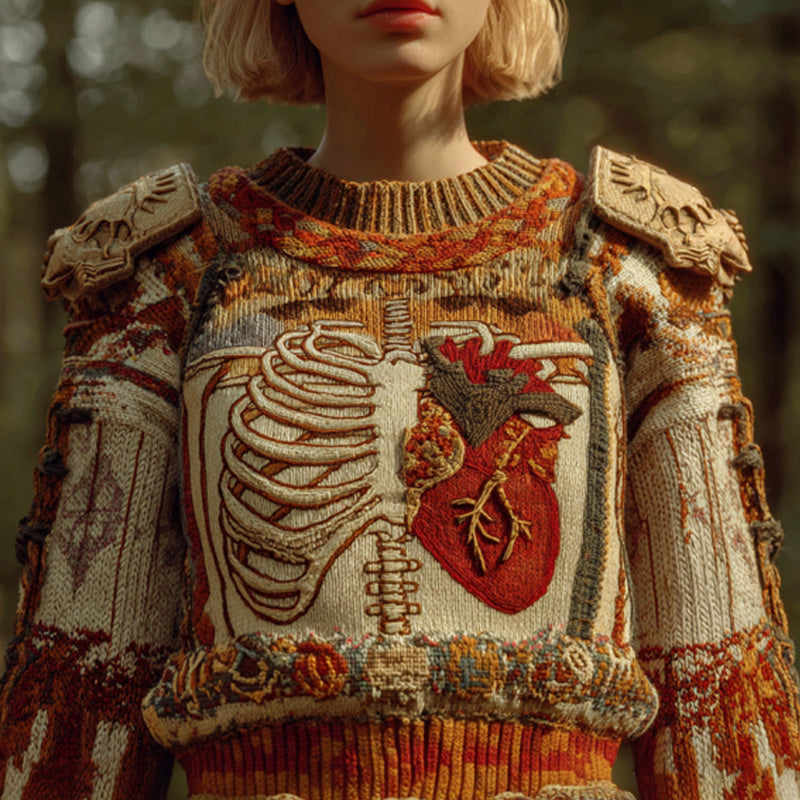 Vintage Halloween Human Anatomy Art Sense Thick Needle Round Neck Sweater artswardrobe