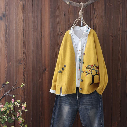 Vintage Botanical Long Sleeve Knit Cardigan elevenforest