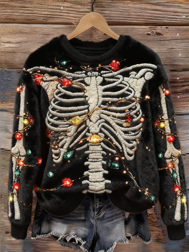 Comstylish Christmas Lights Tangled Skeleton Cozy Plush Sweatshirt