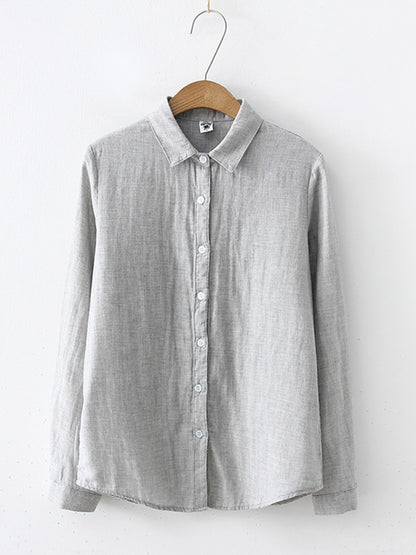 Comstylish Women's Simple Solid Color Linen Blend Classic Shirt