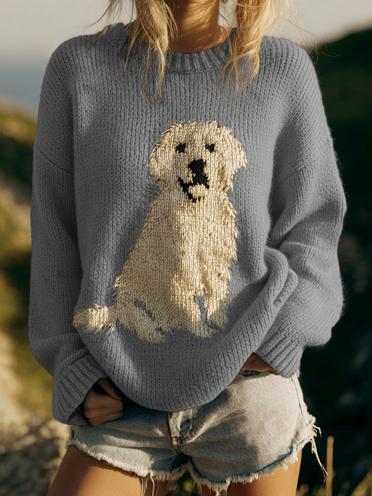 Classic Fuzzy Golden Retriever Dog Felt Cozy Knit Sweater artswardrobe