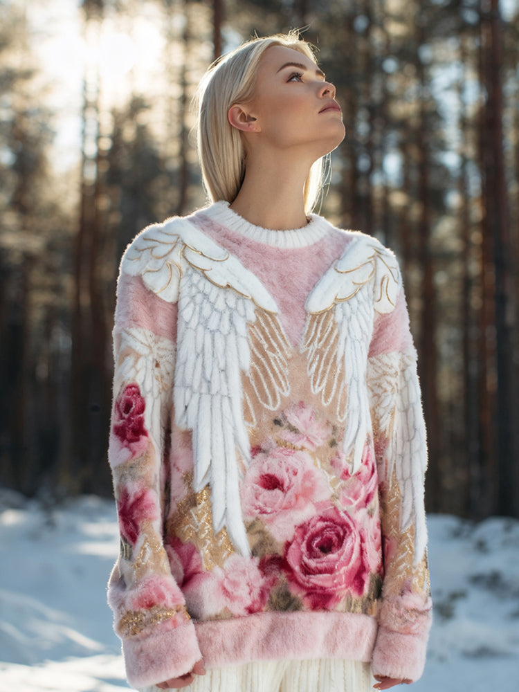 Comstylish Boho Floral & Wings Women's Flannel Sweater