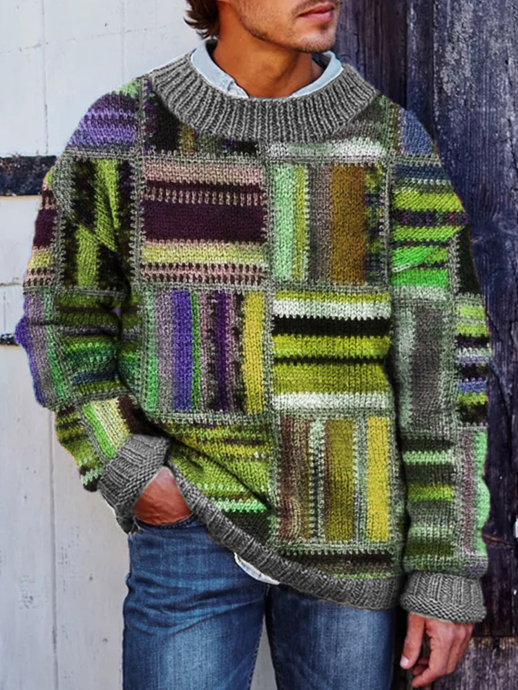 Men's Retro Colorblock Patchwork Cozy Knit Sweater elevenforest
