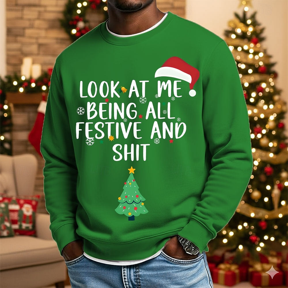 Comstylish Men's Christmas Print Crew Neck Casual Sweatshirt