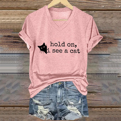 Comstylish Hold On I See A Cat Ladies V-neck T-shirt