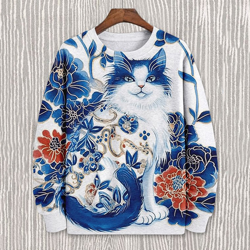 Men's Florals Plants Birds Insects Embroidery Print Casual Sweatshirt elevenforest