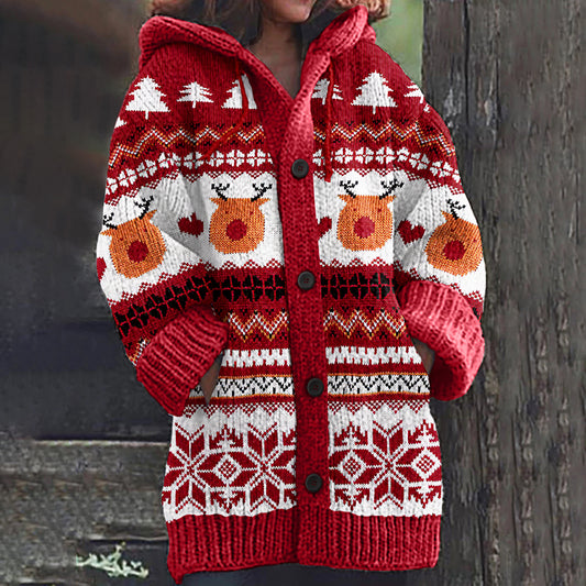 Women's Christmas Elk Deer Geometry Cozy Sweater elevenforest