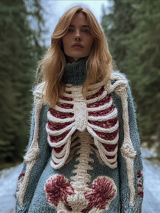 Female Anatomy Art High Collar Mist Blue High Collar Sweater artswardrobe