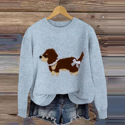 Comstylish Cute Dog Print Knitted Pullover Sweater