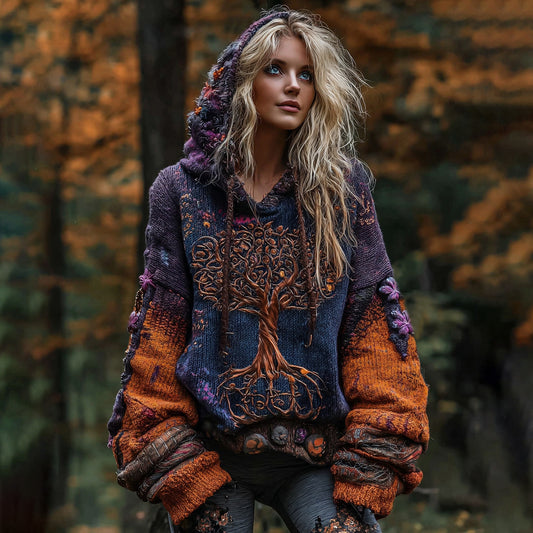 Tree Of Life Gothic Colorblock Hooded Sweater elevenforest
