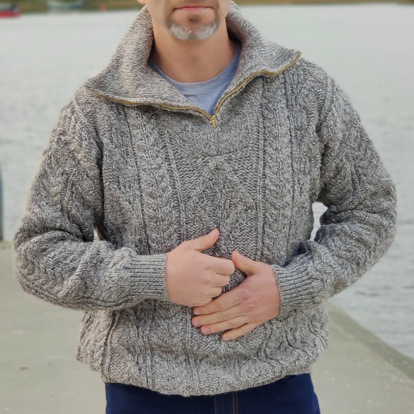 Mens Organic Irish Aran Half Zip Sweater elevenforest