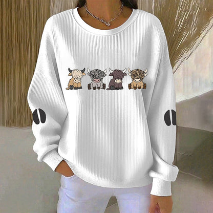 Women's Cute Highland Cow Print Casual Sweatshirt artswardrobe